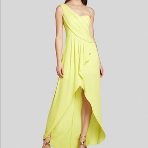 BCBGMAXAZRIA LIME GREEN ONE SHOULDER DRAPED DRESS